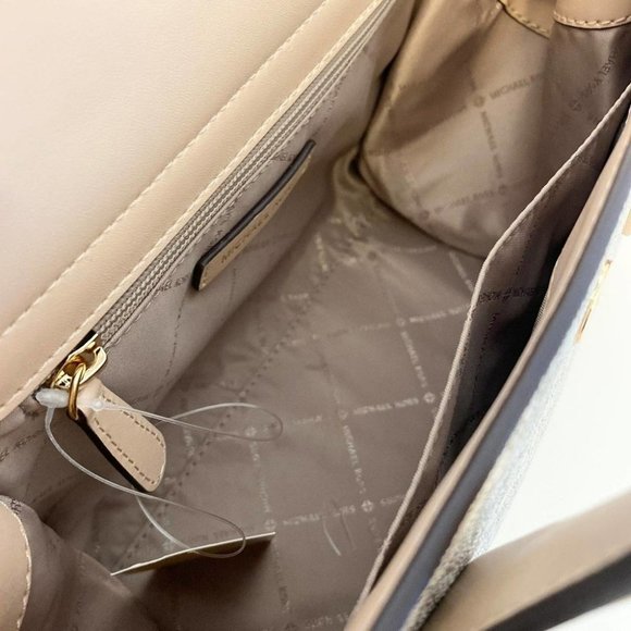 Michael Kors Purse Carmen Medium Flap Satchel shoulder bag buff multi - Picture 8 of 11